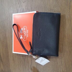 Coach Black Pebbled Leather Wristlet Bag